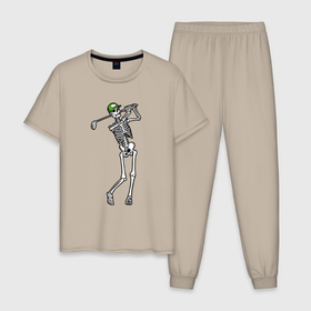 Мужская пижама хлопок с принтом Golfing skeleton в Белгороде, 100% хлопок | брюки и футболка прямого кроя, без карманов, на брюках мягкая резинка на поясе и по низу штанин
 | 
