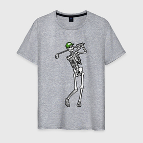 Мужская футболка хлопок с принтом Golfing skeleton в Кировске, 100% хлопок | прямой крой, круглый вырез горловины, длина до линии бедер, слегка спущенное плечо. | 