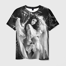 Мужская футболка 3D с принтом Брюнетка белый ангел в Петрозаводске, 100% полиэфир | прямой крой, круглый вырез горловины, длина до линии бедер | 