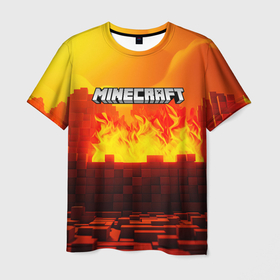 Мужская футболка 3D с принтом Minecraft огненная стена в Курске, 100% полиэфир | прямой крой, круглый вырез горловины, длина до линии бедер | Тематика изображения на принте: 
