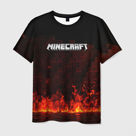 Мужская футболка 3D с принтом Minecraft fire logo в Курске, 100% полиэфир | прямой крой, круглый вырез горловины, длина до линии бедер | Тематика изображения на принте: 