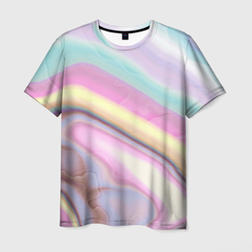 Мужская футболка 3D с принтом Розово голубой мрамор в Курске, 100% полиэфир | прямой крой, круглый вырез горловины, длина до линии бедер | 