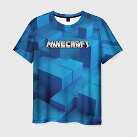 Мужская футболка 3D с принтом Minecraft синие плиты в Екатеринбурге, 100% полиэфир | прямой крой, круглый вырез горловины, длина до линии бедер | 
