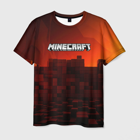 Мужская футболка 3D с принтом Minecraft огненные кубы в Курске, 100% полиэфир | прямой крой, круглый вырез горловины, длина до линии бедер | Тематика изображения на принте: 
