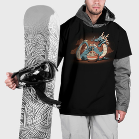Накидка на куртку 3D с принтом Лазурный дракон и рамен в Петрозаводске, 100% полиэстер |  | 
