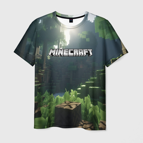 Мужская футболка 3D с принтом Minecraft logo world в Курске, 100% полиэфир | прямой крой, круглый вырез горловины, длина до линии бедер | 