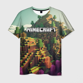Мужская футболка 3D с принтом Minecraft logo карты , 100% полиэфир | прямой крой, круглый вырез горловины, длина до линии бедер | 