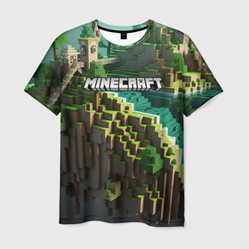 Мужская футболка 3D с принтом Minecraft logo летняя карта в Курске, 100% полиэфир | прямой крой, круглый вырез горловины, длина до линии бедер | 
