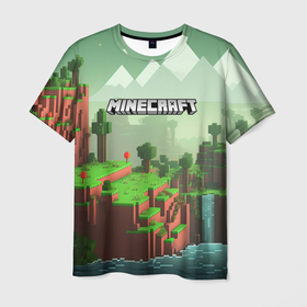 Мужская футболка 3D с принтом Minecraft logo квадратный мир игры в Курске, 100% полиэфир | прямой крой, круглый вырез горловины, длина до линии бедер | 