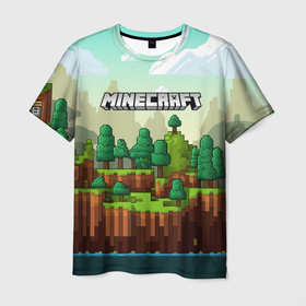 Мужская футболка 3D с принтом Minecraft logo  квадратный  мир в Курске, 100% полиэфир | прямой крой, круглый вырез горловины, длина до линии бедер | 