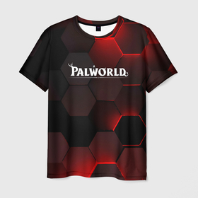 Мужская футболка 3D с принтом Palworld красные плиты в Петрозаводске, 100% полиэфир | прямой крой, круглый вырез горловины, длина до линии бедер | 