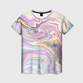 Женская футболка 3D с принтом Мрамор узор разноцветный в Белгороде, 100% полиэфир ( синтетическое хлопкоподобное полотно) | прямой крой, круглый вырез горловины, длина до линии бедер | 