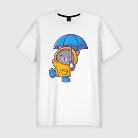 Мужская футболка хлопок Slim с принтом Котёнок гуляет под дождём в Курске, 92% хлопок, 8% лайкра | приталенный силуэт, круглый вырез ворота, длина до линии бедра, короткий рукав | 