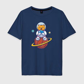 Мужская футболка хлопок Oversize с принтом Космический котейка в Петрозаводске, 100% хлопок | свободный крой, круглый ворот, “спинка” длиннее передней части | 