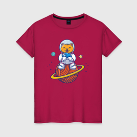 Женская футболка хлопок с принтом Космический котейка в Кировске, 100% хлопок | прямой крой, круглый вырез горловины, длина до линии бедер, слегка спущенное плечо | 