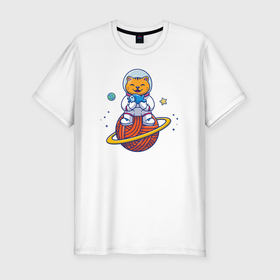 Мужская футболка хлопок Slim с принтом Космический котейка в Кировске, 92% хлопок, 8% лайкра | приталенный силуэт, круглый вырез ворота, длина до линии бедра, короткий рукав | 