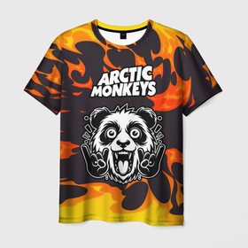 Мужская футболка 3D с принтом Arctic Monkeys рок панда и огонь в Белгороде, 100% полиэфир | прямой крой, круглый вырез горловины, длина до линии бедер | 