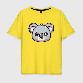 Мужская футболка хлопок Oversize с принтом Мордочка коалы в Санкт-Петербурге, 100% хлопок | свободный крой, круглый ворот, “спинка” длиннее передней части | Тематика изображения на принте: 