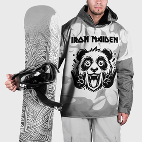 Накидка на куртку 3D с принтом Iron Maiden рок панда на светлом фоне , 100% полиэстер |  | 