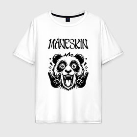 Мужская футболка хлопок Oversize с принтом Maneskin   rock panda в Новосибирске, 100% хлопок | свободный крой, круглый ворот, “спинка” длиннее передней части | Тематика изображения на принте: 