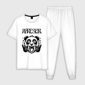 Мужская пижама хлопок с принтом Maneskin   rock panda , 100% хлопок | брюки и футболка прямого кроя, без карманов, на брюках мягкая резинка на поясе и по низу штанин
 | Тематика изображения на принте: 