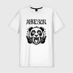 Мужская футболка хлопок Slim с принтом Maneskin   rock panda в Новосибирске, 92% хлопок, 8% лайкра | приталенный силуэт, круглый вырез ворота, длина до линии бедра, короткий рукав | Тематика изображения на принте: 