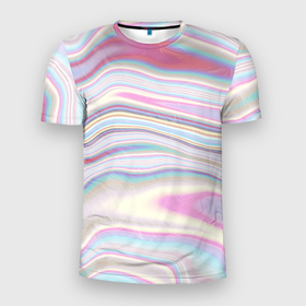 Мужская футболка 3D Slim с принтом Мрамор узор розово голубой в Санкт-Петербурге, 100% полиэстер с улучшенными характеристиками | приталенный силуэт, круглая горловина, широкие плечи, сужается к линии бедра | Тематика изображения на принте: 