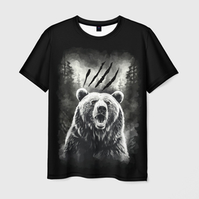 Мужская футболка 3D с принтом Большой бурый медведь в Петрозаводске, 100% полиэфир | прямой крой, круглый вырез горловины, длина до линии бедер | 