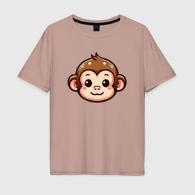 Мужская футболка хлопок Oversize с принтом Мордочка обезьяны в Екатеринбурге, 100% хлопок | свободный крой, круглый ворот, “спинка” длиннее передней части | 