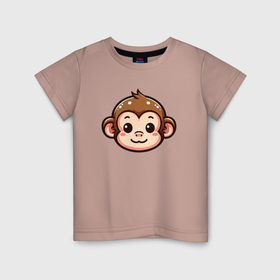 Детская футболка хлопок с принтом Мордочка обезьяны , 100% хлопок | круглый вырез горловины, полуприлегающий силуэт, длина до линии бедер | 
