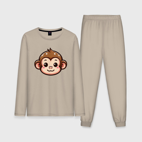 Мужская пижама с лонгсливом хлопок с принтом Мордочка обезьяны в Курске,  |  | 