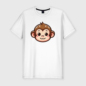 Мужская футболка хлопок Slim с принтом Мордочка обезьяны в Курске, 92% хлопок, 8% лайкра | приталенный силуэт, круглый вырез ворота, длина до линии бедра, короткий рукав | 