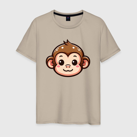Мужская футболка хлопок с принтом Мордочка обезьяны в Екатеринбурге, 100% хлопок | прямой крой, круглый вырез горловины, длина до линии бедер, слегка спущенное плечо. | 