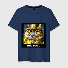Мужская футболка хлопок с принтом Мем кот барон в стиле стимпанк: big boss в Санкт-Петербурге, 100% хлопок | прямой крой, круглый вырез горловины, длина до линии бедер, слегка спущенное плечо. | 