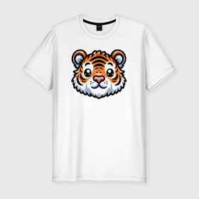 Мужская футболка хлопок Slim с принтом Мордочка тигра , 92% хлопок, 8% лайкра | приталенный силуэт, круглый вырез ворота, длина до линии бедра, короткий рукав | 