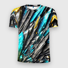 Мужская футболка 3D Slim с принтом Камень и драгоценные кристаллы в Екатеринбурге, 100% полиэстер с улучшенными характеристиками | приталенный силуэт, круглая горловина, широкие плечи, сужается к линии бедра | 