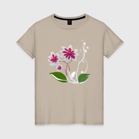 Женская футболка хлопок с принтом Яркий цветок с жемчугом в Санкт-Петербурге, 100% хлопок | прямой крой, круглый вырез горловины, длина до линии бедер, слегка спущенное плечо | 