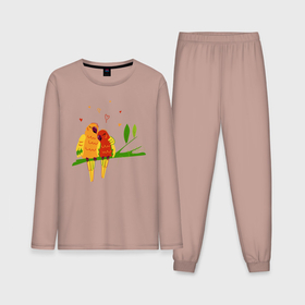 Мужская пижама с лонгсливом хлопок с принтом Пара влюбленных попугаев на ветке в Курске,  |  | 
