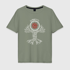 Мужская футболка хлопок Oversize с принтом Компас рун вегвизир   верный путь в Тюмени, 100% хлопок | свободный крой, круглый ворот, “спинка” длиннее передней части | 