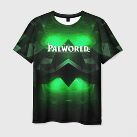 Мужская футболка 3D с принтом Palworld logo green dark в Новосибирске, 100% полиэфир | прямой крой, круглый вырез горловины, длина до линии бедер | Тематика изображения на принте: 