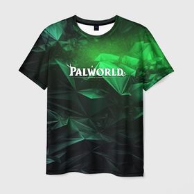 Мужская футболка 3D с принтом Palworld logo green abstract , 100% полиэфир | прямой крой, круглый вырез горловины, длина до линии бедер | 