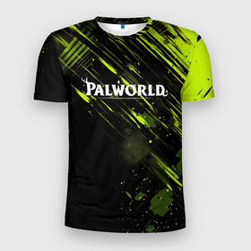 Мужская футболка 3D Slim с принтом Palworld logo black  green в Курске, 100% полиэстер с улучшенными характеристиками | приталенный силуэт, круглая горловина, широкие плечи, сужается к линии бедра | Тематика изображения на принте: 