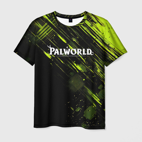 Мужская футболка 3D с принтом Palworld logo black  green в Курске, 100% полиэфир | прямой крой, круглый вырез горловины, длина до линии бедер | Тематика изображения на принте: 