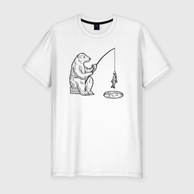 Мужская футболка хлопок Slim с принтом Мишка рыболов в Екатеринбурге, 92% хлопок, 8% лайкра | приталенный силуэт, круглый вырез ворота, длина до линии бедра, короткий рукав | 