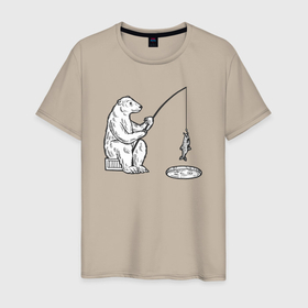 Мужская футболка хлопок с принтом Мишка рыболов в Екатеринбурге, 100% хлопок | прямой крой, круглый вырез горловины, длина до линии бедер, слегка спущенное плечо. | 