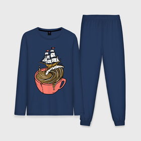 Мужская пижама с лонгсливом хлопок с принтом Кофейный корабль в Екатеринбурге,  |  | 