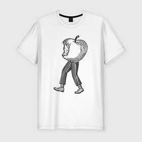 Мужская футболка хлопок Slim с принтом Яблочный человечек в Белгороде, 92% хлопок, 8% лайкра | приталенный силуэт, круглый вырез ворота, длина до линии бедра, короткий рукав | 