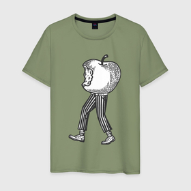 Мужская футболка хлопок с принтом Яблочный человечек в Санкт-Петербурге, 100% хлопок | прямой крой, круглый вырез горловины, длина до линии бедер, слегка спущенное плечо. | 