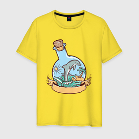 Мужская футболка хлопок с принтом Дельфин и лето в Кировске, 100% хлопок | прямой крой, круглый вырез горловины, длина до линии бедер, слегка спущенное плечо. | 