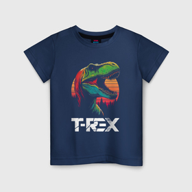 Детская футболка хлопок с принтом Динозавр T rex Vintage в Екатеринбурге, 100% хлопок | круглый вырез горловины, полуприлегающий силуэт, длина до линии бедер | Тематика изображения на принте: 